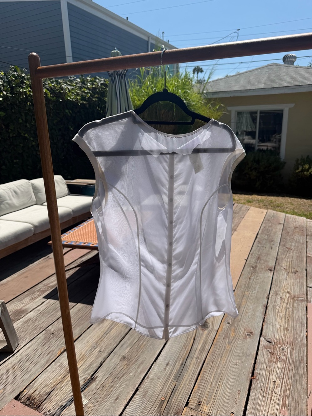 Vintage Thierry Mugler White Sheer Structured Cap-Sleeve Top